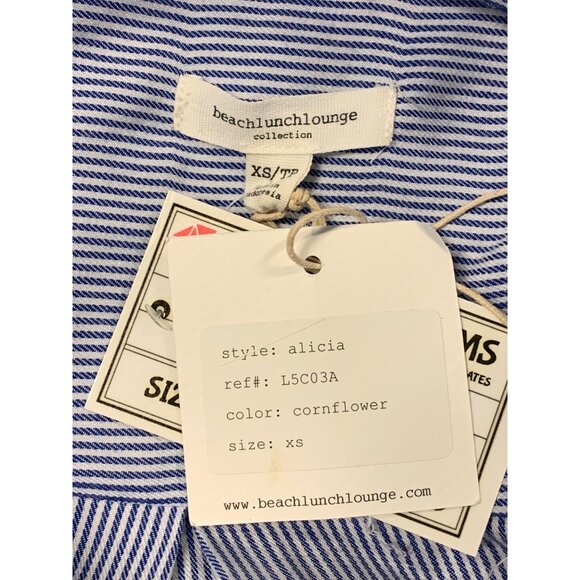 Beach Lunch Lounge Alicia Stripe Blouse Extra Small Cornflower V-Neck New - Picture 5 of 6